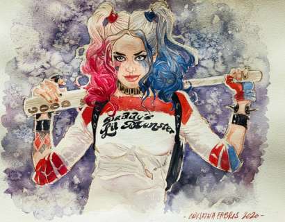 Cristina Fabris | Cristina Fabris - Acquerello â€œHarley Queenâ€ - Page volante - Exemplaire unique - (2020) | Catawiki