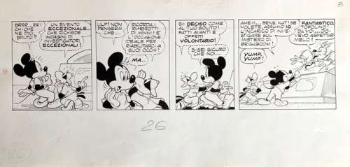 Romano Scarpa | Topolino #1787 - Romano Scarpa - original strip â€œTopolino e l’enigma di Brigaboomâ€ - Page volante - Exemplaire unique - (1989) | Catawiki