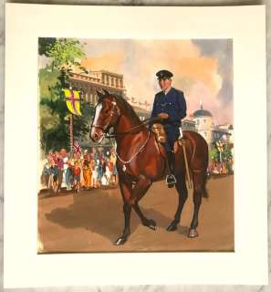 Hubbard, Mike | Mike Hubbard - ’People you see’ - Gouache op board - Horse-police during parade - (1964) | Catawiki