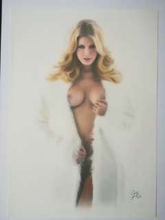 Jean Michel Calas | Calas, Jean Michel - Dessin original en couleur - Nue sous ma fourrure - Format: 28,7 x 42 cm. - (2019) | Catawiki