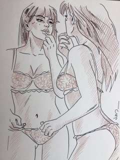 Jim | Jim - Dessin original - Une Nuit Ã  Rome - Marie et son miroir | Catawiki