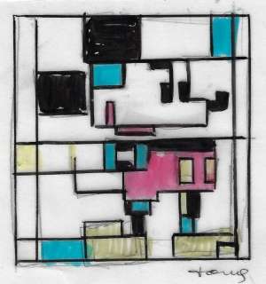 Tony Fernandez, Disney Artist | Mickey Mouse Inspired by Piet Mondrian - Original Sketch - Tony Fernandez - Original Art | Catawiki