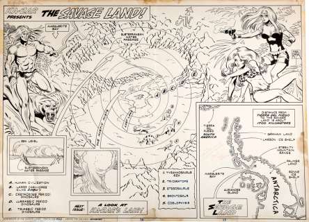 Mike Royer - ka-zar #3 p 16-17 (double page splash on 1 large board, ka-zar, zabu, sheena, mockingbird! ) 1974