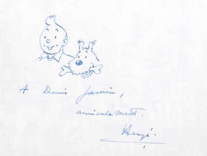Hergé | Tintin et Milou, illustration Ã  l’encre bleue… | Millon