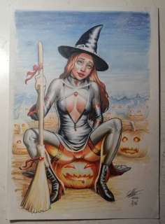 Size: 19 X 28 Cm. - Signed | Gambedotti, Atilio - 1 Original illustration "Halloween" + original sketch - Page volante - (2021) | Catawiki
