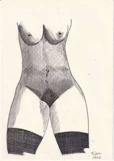 Topor , Roland | Topor, Roland - Dessin original - Femme en bas - (1976) | Catawiki