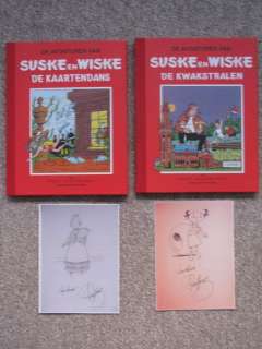 Willy Vandersteen | Suske en Wiske 48 + 49 - De Kaartendans + De Kwakstralen - Rode Klassiek Reeks + in elk album een fraaie pentekening van Paul Geerts - Cartonné - Réédition - (1998) | Catawiki