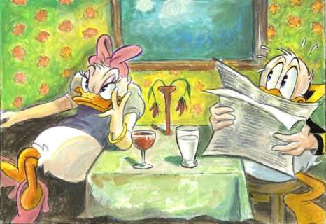 Tony Fernandez, Disney Artist | Donald & Daisy Inspired By Judy Drew’s Wine and Roses - Original Painting - Tony Fernandez Signed - Acrylic Art | Catawiki