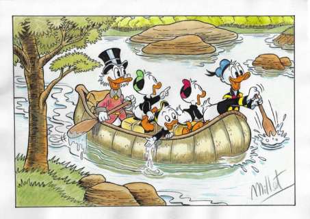 Millet | Scrooge McDuck, Huey, Dewey, Louie & Donald Duck - Millet - Original Drawing | Catawiki