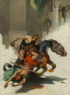 James Allen St. John (American, 1872-1957)
 The Chessmen of Mars book dust jacket, 1922
 Oil on board
 33 x 23.25 in.
 S... | Heritage