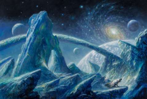  - Bob Eggleton (American, b. 1960)
 Multiverse book cover, 2013
 Oil on canvas
 24 x 36 inches (61.0 x 91.4 cm)
 Initialle...