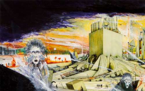  - Ian Miller (American, b. 1946)
 A Maze of Death paperback cover, 1973
 Mixed media on board
 8-3/4 x 13-1/2 inches
 Not ...