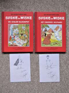 Willy Vandersteen | Suske en Wiske 15 + 16 - De Stalen Bloempot + Het Zingende Nijlpaard - Rode Klassiek Reeks - 2x fraaie pentekening Paul Geerts - Cartonné - Réédition - (1994) | Catawiki
