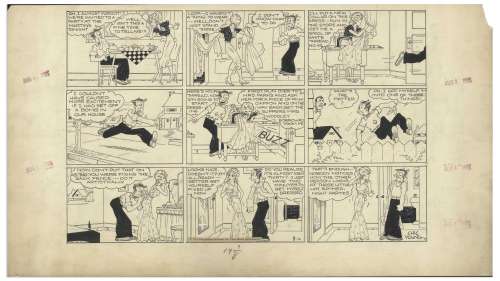 Chic Young Hand-Drawn ’’Blondie’’ Sunday Comic Strip From 1935 -- A Hot Summer Night Party Puts Dagwood in a Tailspin | Nate Sanders
