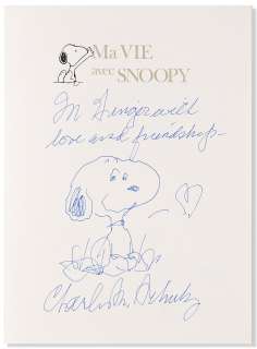 Charles Schulz Hand-Drawn Sketch of Snoopy in the French Coffee Table Book, ’’40 Ans de Vie avec Snoopy’’ | Nate Sanders
