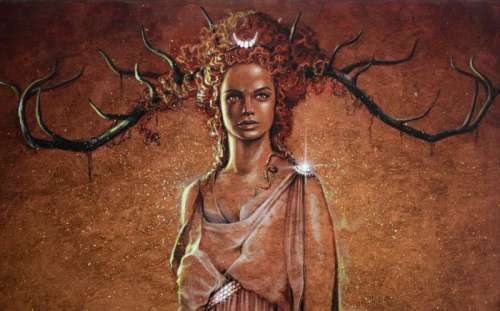 Antonello Venditti | Antonello Venditti - Apparizione di Diana (artemide) acrilico su tela 50 x 70 cm - Page volante - Exemplaire unique - (1999) | Catawiki