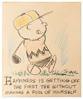 Charles Schulz Hand-Drawn Sketch of Charlie Brown Playing Golf -- Large Sketch Measures 20’’ x 24’’ | Nate Sanders