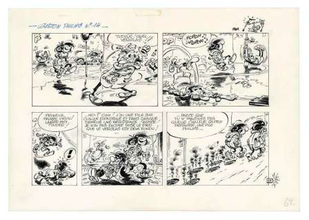 André Franquin | -   GASTON, GASTON ET LES PILES PHILIPS, QUELLE ÉQUIPE, ADRIAENSENS 1987 | Christie’s