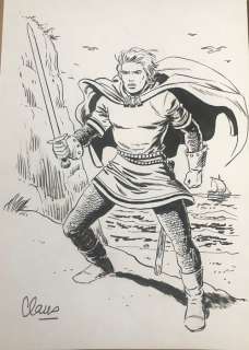 Claus Scholz | De Rode Ridder - Originele tekening door Scholz Claus - De Rode Ridder met zwaard - Formaat: 21 x 29,7 cm. | Catawiki