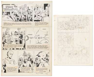Lot of John Cullen Murphy ’’Prince Valiant’’ Sunday Comic Strip Artwork Plus Hal Foster Preliminary Sketch -- #1830 for Both Strip & Sketch, Dated 5 March 1972 | Nate Sanders