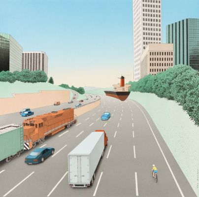 Guy Billout | Freeway - Corporate Brochure for Honeywell, 1990 | Philippe Labaune Gallery