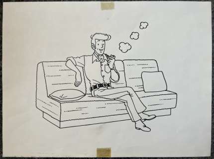 De Moor, Bob | De Moor, Bob - Originele tekening - Barelli op de bank | Catawiki