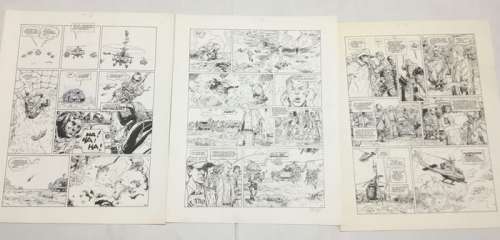 Antonio Parras - Parras, Antonio - 3 planches originales (p.32) Ã  (p.34) Le lièvre de Mars T7 - (2000)