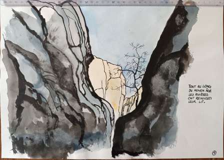 Baudoin, Edmond | Baudoin, Edmond - Dessin original couleur - Les Chemins de l’eau en Provence n°9 - (2011/2012) | Catawiki