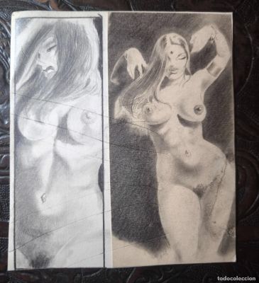 ILUSTRACIÓN DIBUJO A LÁPIZ. Boceto Trabajo. Cómic pulp horror erótico. Escuela Valenciana Años 60/70 | todocoleccion (Buy It Now)