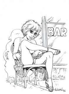 Walthéry | Natacha au bar, dessin original à l’encre de chine, cachet de Walthéry au verso. | Septimus