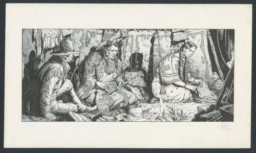Michel Blanc-Dumont - Sous le tipi de Black Turtle. Illustration réalisée en 1989 pour une sérigraphie éditée par la galerie Escale - L‘Enfant Lumière - Jonathan Cartland