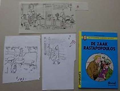 Didier Savard | Hommage à Hergé - Set van 4 schetsen Didier Savard en De Zaak Rastapopoulos - Page volante | Catawiki