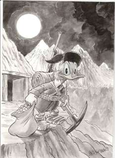 Bas Heymans | Uncle Scrooge - with a bag full of gold during full moon - Original Signed Inked Artwork by Bas Heymans - Exemplaire unique | Catawiki