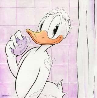 Jordi Juan Pujol | Donald Duck Taking A Refreshing Bath - Original Painting - Jordi Juan Pujol - Signed (front and back) - Original Watercolor - Original Art | Catawiki