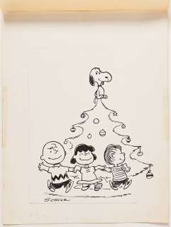 Charles Schulz Original ’’Peanuts’’ Hand-Drawn Artwork Depicting Snoopy and the Gang at Christmas | Nate Sanders