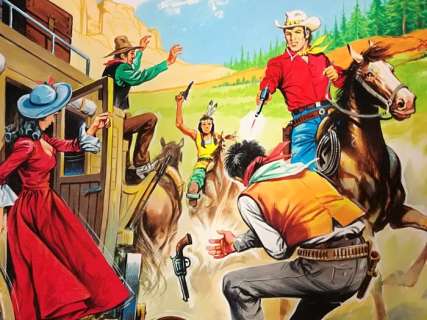 Diverse | Lasso 622 - Originale Coverzeichnung von Reno Kid und Arpaho ’Heißer Weg nach Silver City’ (ca. 1983) | Catawiki