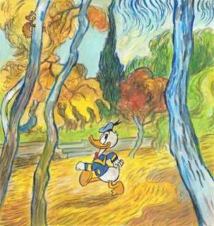 Tony Fernandez | Donald Duck Inspired By Van Gogh’s "Trees in the Asylum Garden" (1889) - Original Painting - Signed by Tony Fernandez - Original Acrylic Art | Catawiki