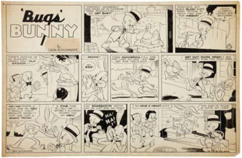 Chase Craig Bugs Bunny Sunday Comic Strip Original Art (NEA, 1942). Farm production quotas force Elmer to take -