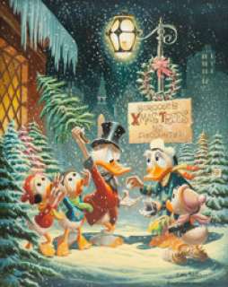 Carl Barks Christmas Composition Oil Painting Original Art (1972). As wryly noted on page 82 (color pate #10) - | Heritage