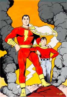 C. C. Beck Whiz Comics #22 Captain Marvel and Billy Batson Cover Re-Creation Original Art (1976). Shazam and Holey -