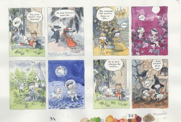 Marie Kerascoët | Nunuche, Tome 2, Ronronne chez la baronne, Planche 34-35 | Galerie 9ème Art