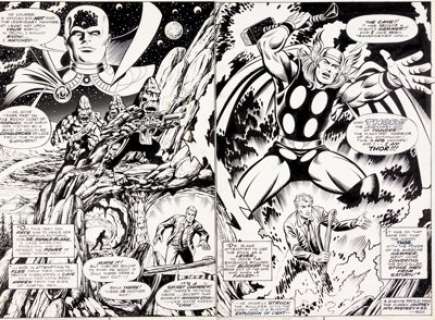 Rick Hoberg and Dave Hunt What if? #10 Double Page Spread Original Art (Marvel, 1978). An absolutely -