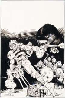 Jim Fern Strontium Dog #11 Cover Original Art (Fleetway Quality, 1988). Johnny Alpha is blasting gremlins -