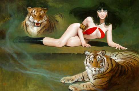  - Enric (Enrique Torres-Prat) "Vampirella with Tigers" Painting Original Art (undated)....