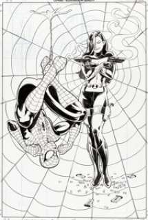 Terry Moore Ultimate Marvel Team-Up #14 Cover Original Art (Marvel, 2002). Spider-Man hangs out with Black -
