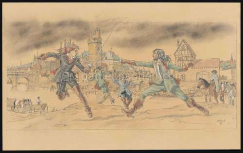 André Juillard - Illustration originale intitulée Duel - Les 7 Vies de l‘Épervier