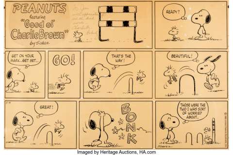Schulz, Charles | Charles Schulz Peanuts Sunday Comic Strip Snoopy and Woodstock Original Art dated 5-4-80 (United Feature Syndicate... | Heritage