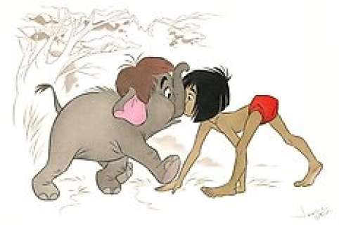 Jaume Esteve - The Jungle Book: Mowgli & The Baby Elephant [Hathi Jr] - Original Drawing - Jaume Esteve - Signed - Pencil Art - 50 x 35 cm - Original Artwork