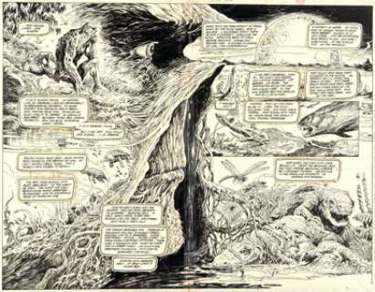 Bissette, Steve - Steve Bissette and Alfredo Alcala Swamp Thing #64 Double Splash Pages 14-15 Original Art (DC, 1987)....