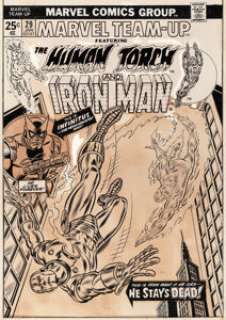 Romita Sr., John - John Romita Sr. Marvel Team-Up #29 Human Torch and Iron Man Cover Original Art (Marvel, 1975)....